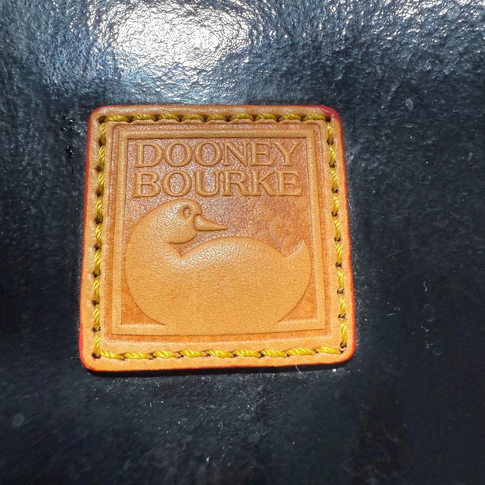 Vintage Dooney & Bourke Purse Glossy Black Brown Leather Hobo Bag - Picture 2 of 13